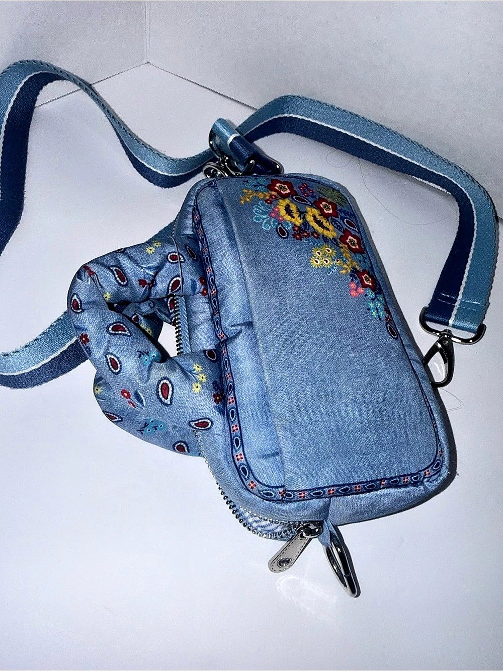 Brighton Bandana Love Crossbody Floral Denim Bag in Blue